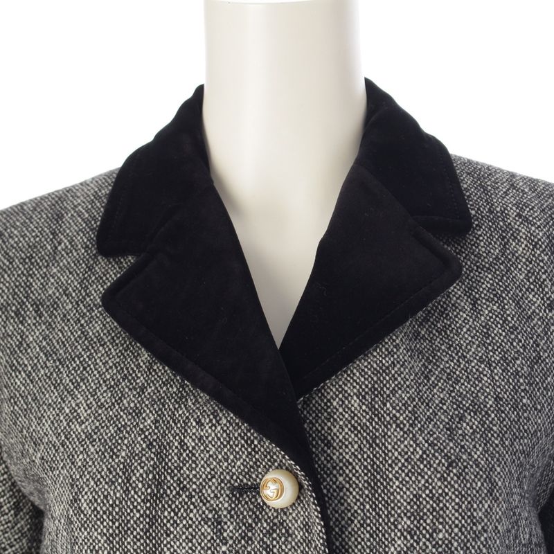 Gucci Wool Ggpearl Velour Coat Black White 38