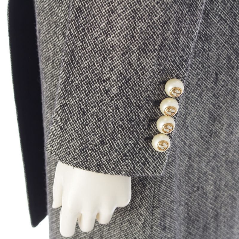 Gucci Wool Ggpearl Velour Coat Black White 38