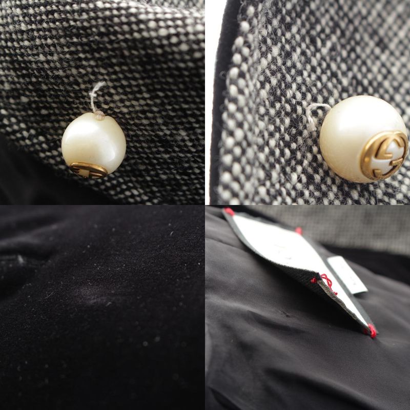 Gucci Wool Ggpearl Velour Coat Black White 38