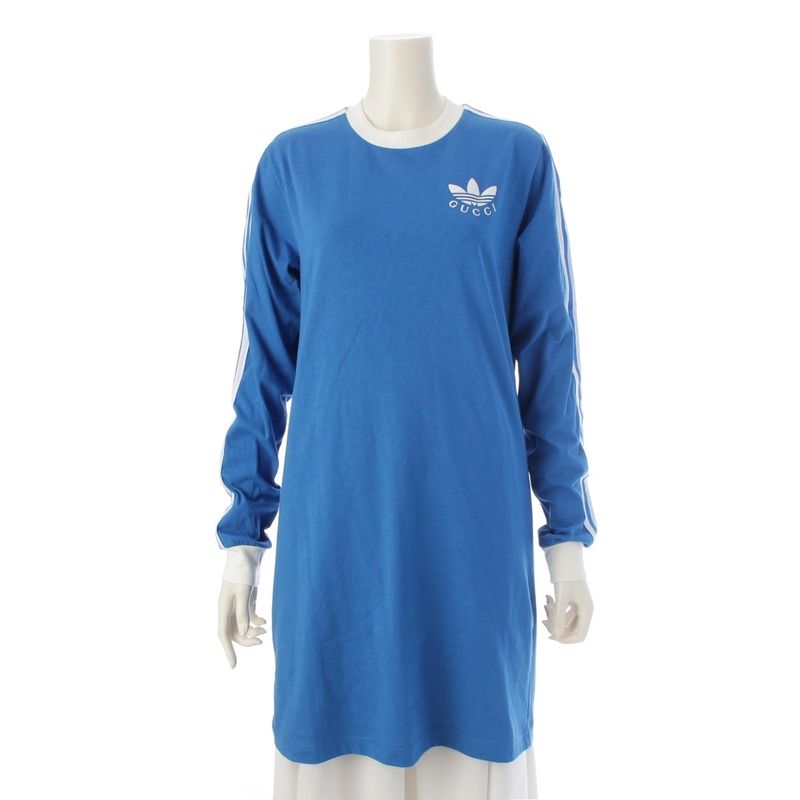 Gucci Adidas Logo Striped Shirt Long Sleeve Dress Blue