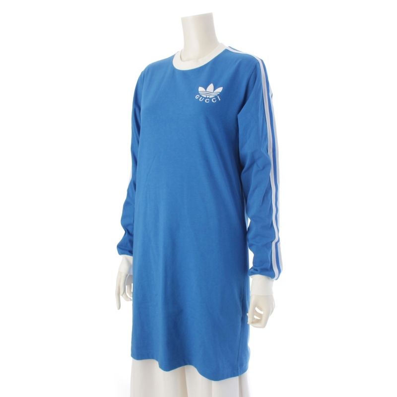 Gucci Adidas Logo Striped Shirt Long Sleeve Dress Blue