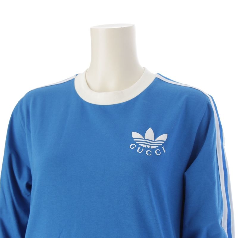Gucci Adidas Logo Striped Shirt Long Sleeve Dress Blue