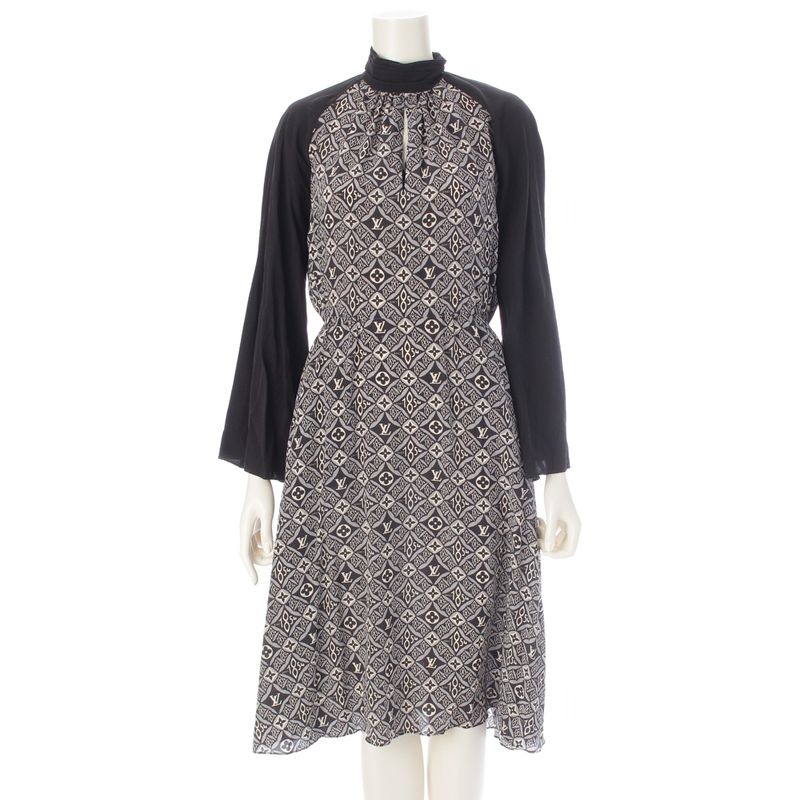 Louis Vuitton Since LV Logo Monogram Stand Collar Dress Black White