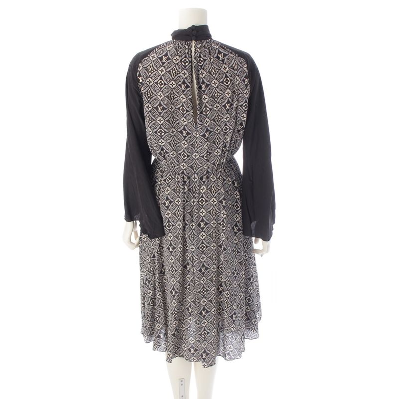 Louis Vuitton Since LV Logo Monogram Stand Collar Dress Black White