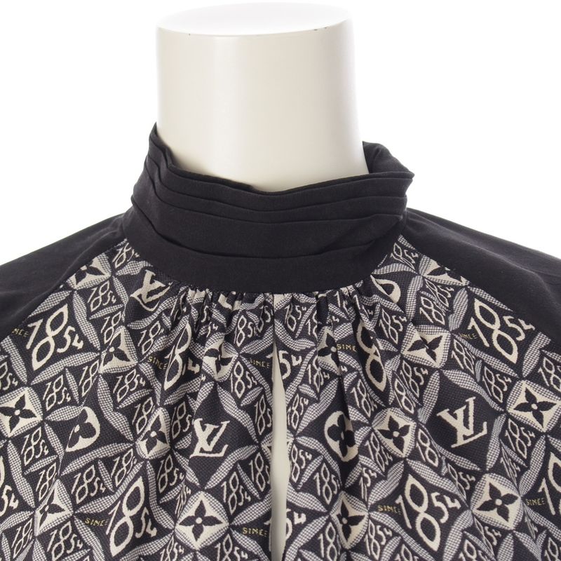 Louis Vuitton Since LV Logo Monogram Stand Collar Dress Black White