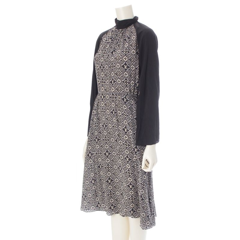 Louis Vuitton Since LV Logo Monogram Stand Collar Dress Black White