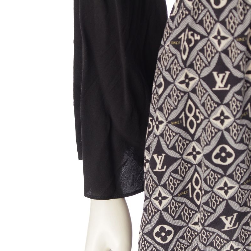 Louis Vuitton Since LV Logo Monogram Stand Collar Dress Black White