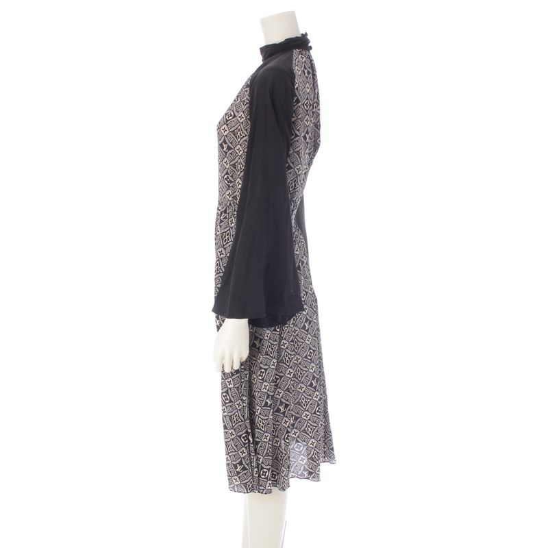 Louis Vuitton Since LV Logo Monogram Stand Collar Dress Black White