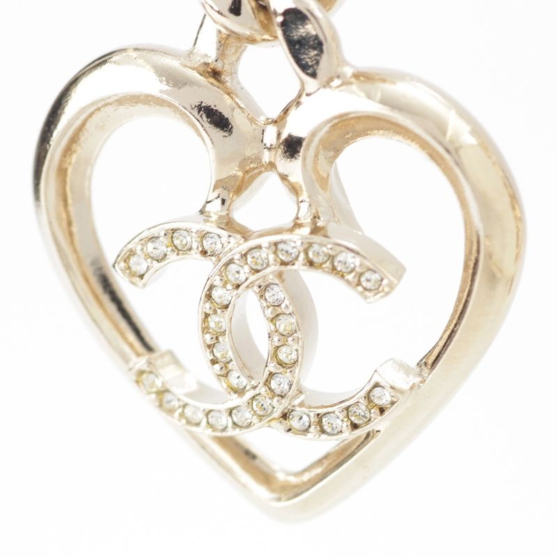 Chanel CC Logo Heart Rhinestone Earrings Silver