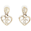 Chanel CC Logo Heart Rhinestone Earrings Silver