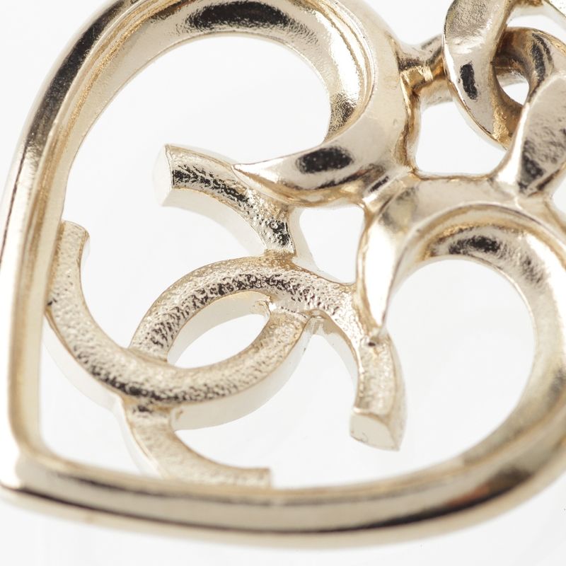 Chanel CC Logo Heart Rhinestone Earrings Silver