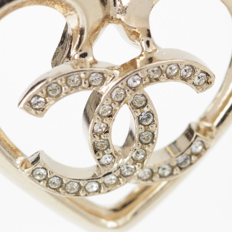 Chanel CC Logo Heart Rhinestone Earrings Silver
