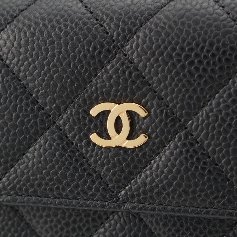 Chanel Caviar Leather Quilted CC Logo Wallet Black