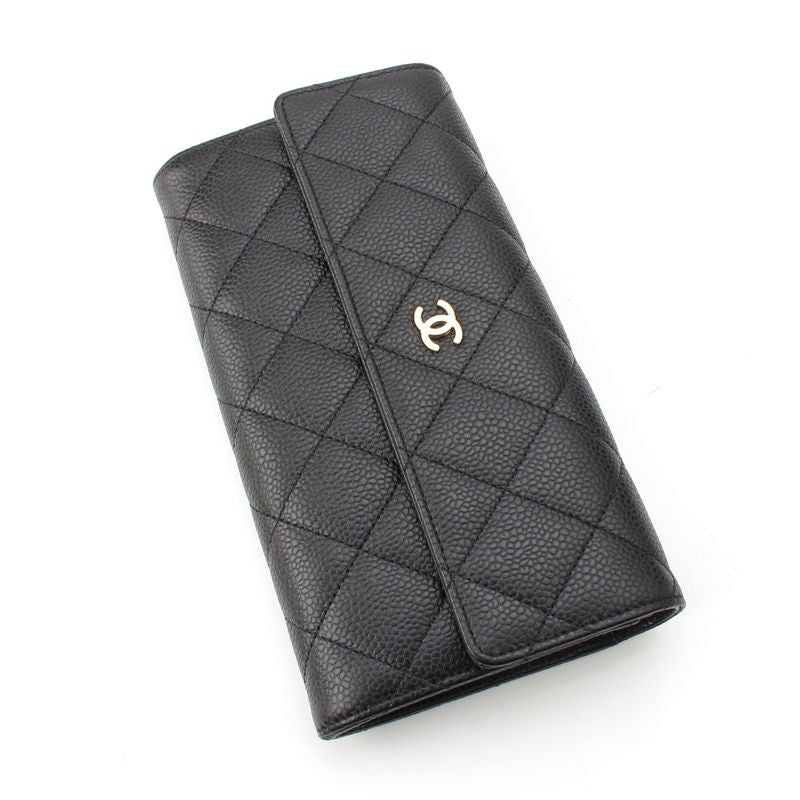Chanel Caviar Leather Quilted CC Logo Wallet Black