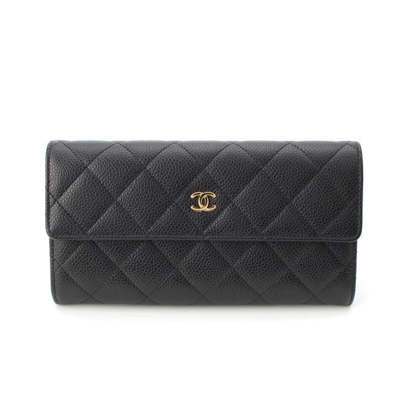 Chanel Caviar Leather Quilted CC Logo Wallet Black