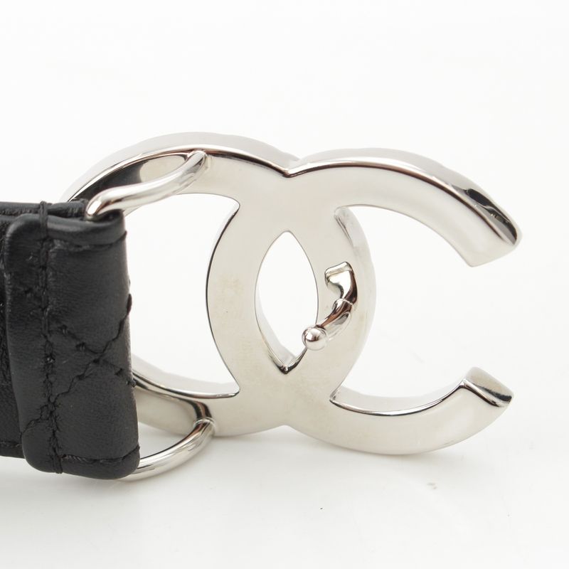 Chanel Leather CC Logo Quilted Belt Black