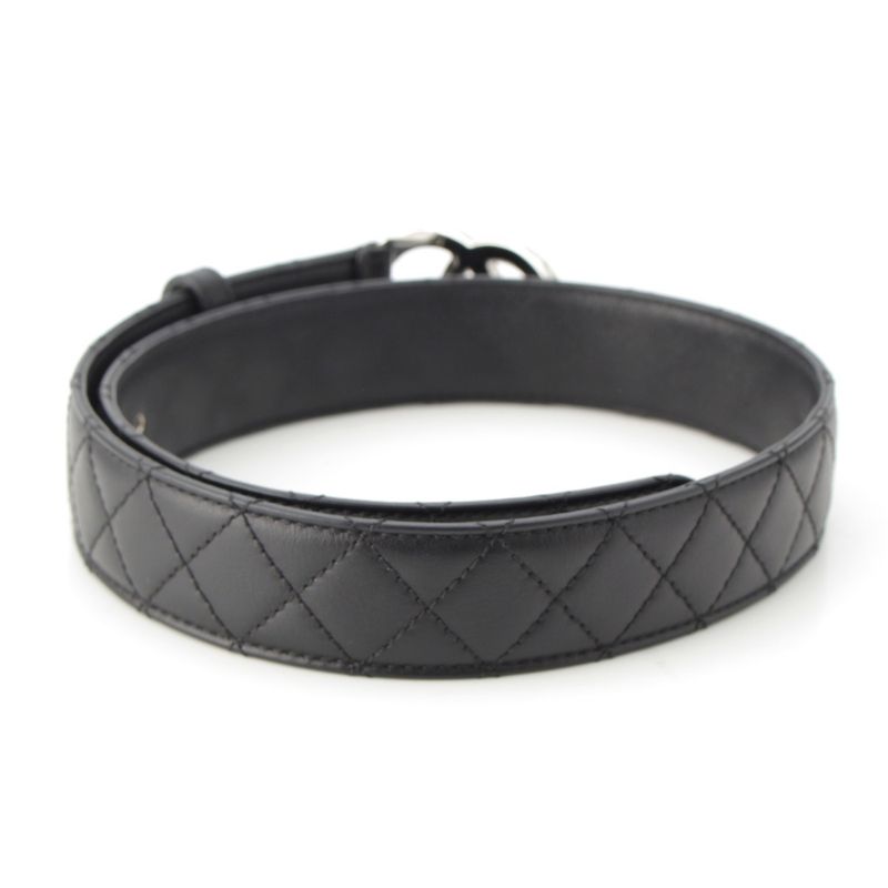 Chanel Leather CC Logo Quilted Belt Black