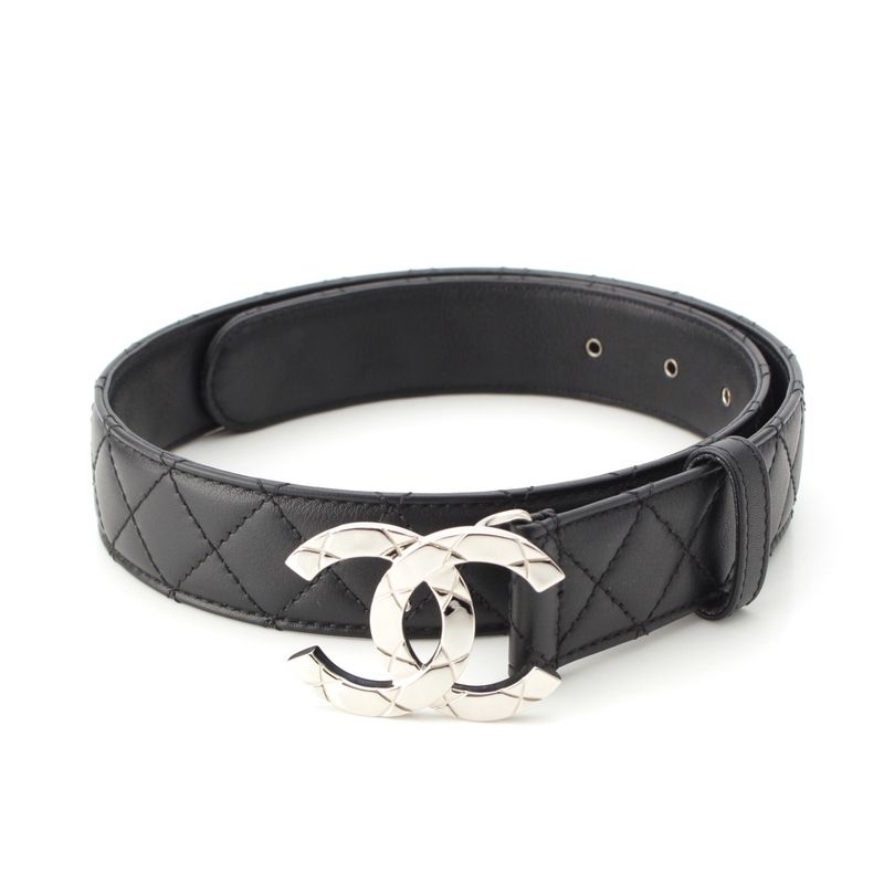 Chanel Leather CC Logo Quilted Belt Black