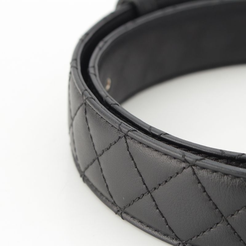 Chanel Leather CC Logo Quilted Belt Black