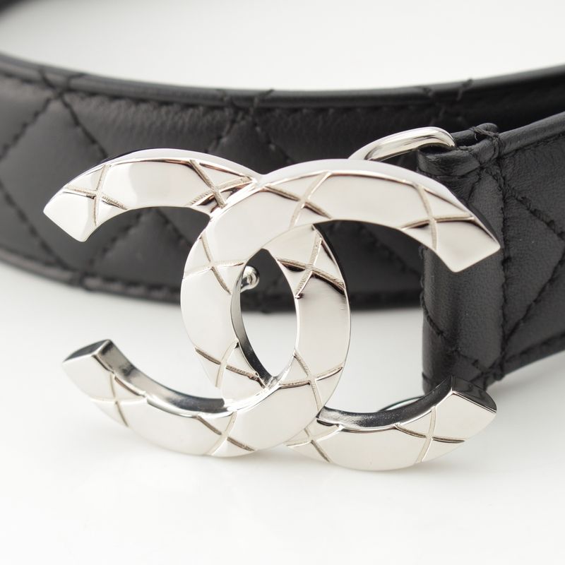 Chanel Leather CC Logo Quilted Belt Black