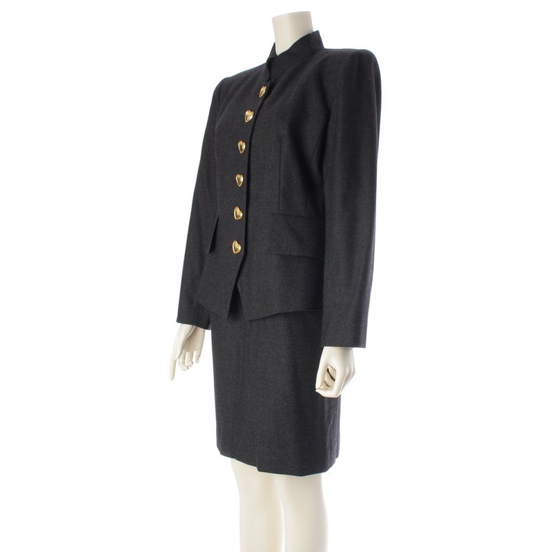 Saint Laurent Yves Wool Vintage Heart Button Jacket Skirt Set Chaco Legre 36 Chaco Le Grey