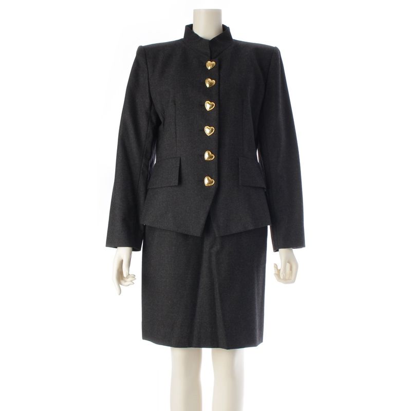Saint Laurent Yves Wool Vintage Heart Button Jacket Skirt Set Chaco Legre 36 Chaco Le Grey