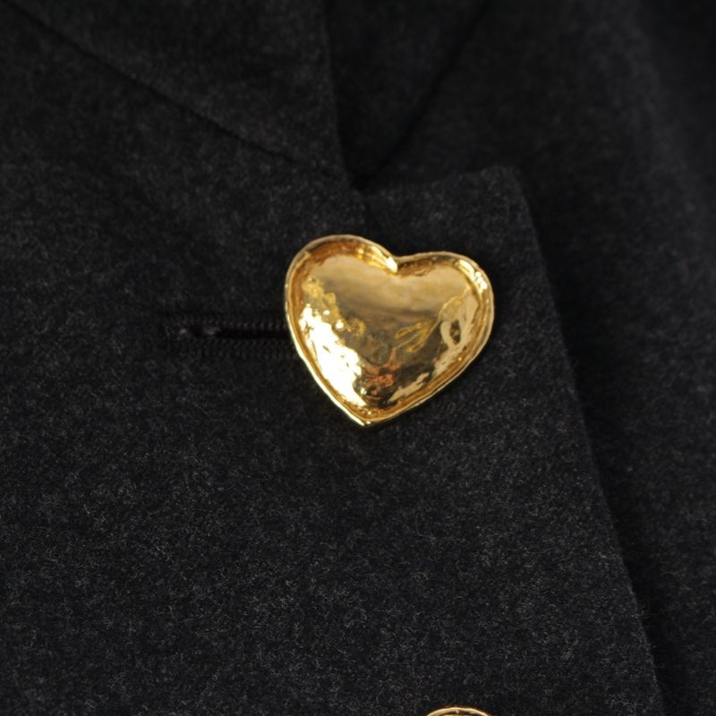 Saint Laurent Yves Wool Vintage Heart Button Jacket Skirt Set Chaco Legre 36 Chaco Le Grey