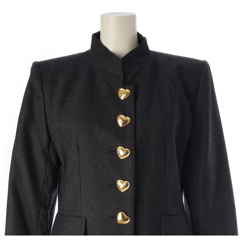 Saint Laurent Yves Wool Vintage Heart Button Jacket Skirt Set Chaco Legre 36 Chaco Le Grey