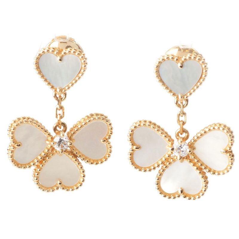 Van Cleef & Arpels Sweet Alhambra Diamond Earrings Mother Of Pearl