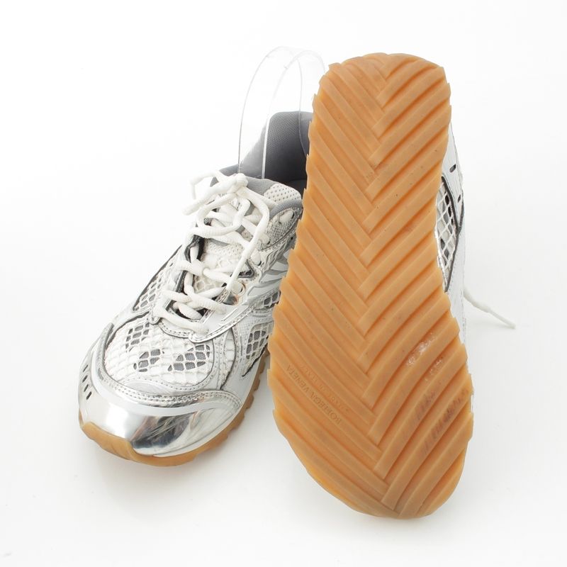 Bottega Veneta Orbit Mesh Low Top Sneakers Shoes Silver White 38 Silver-white