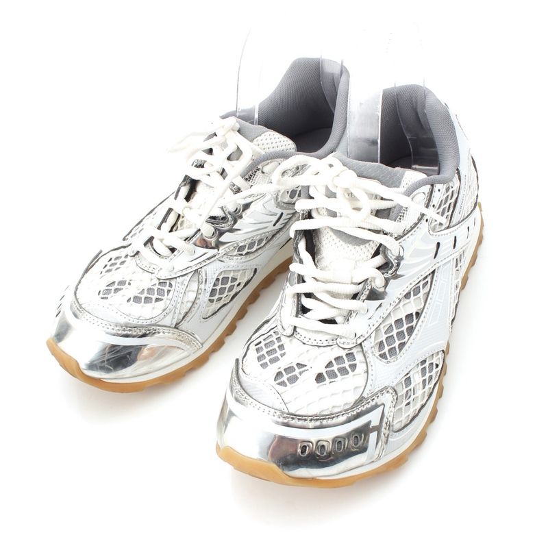 Bottega Veneta Orbit Mesh Low Top Sneakers Shoes Silver White 38 Silver-white