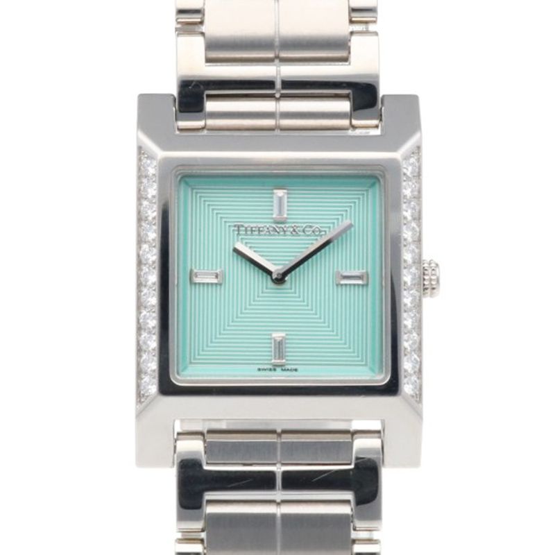 Tiffany & Co Maker's Square Watch Stainless Steel Quartz Silver Blue