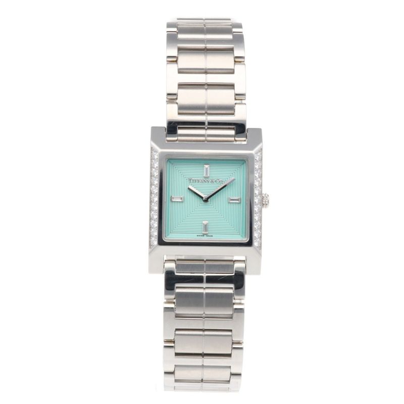 Tiffany & Co Maker's Square Watch Stainless Steel Quartz Silver Blue