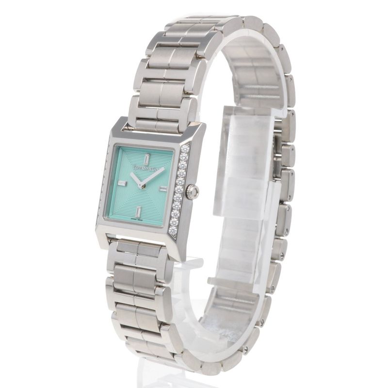 Tiffany & Co Maker's Square Watch Stainless Steel Quartz Silver Blue