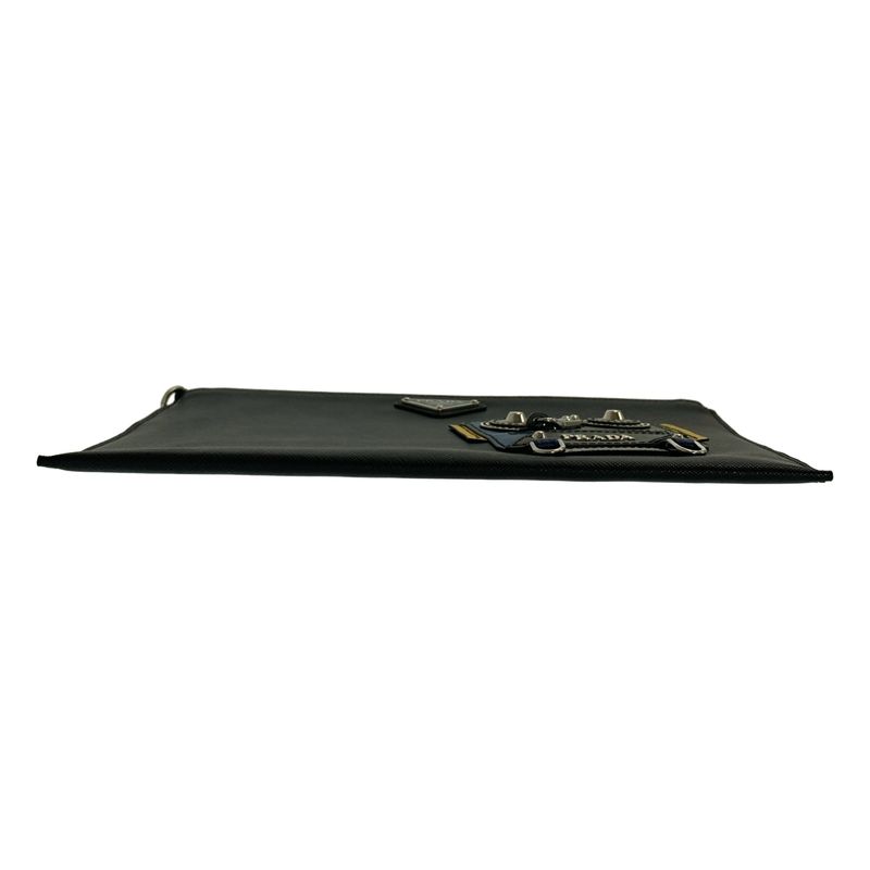 Prada Saffiano Leather Studded Clutch Black