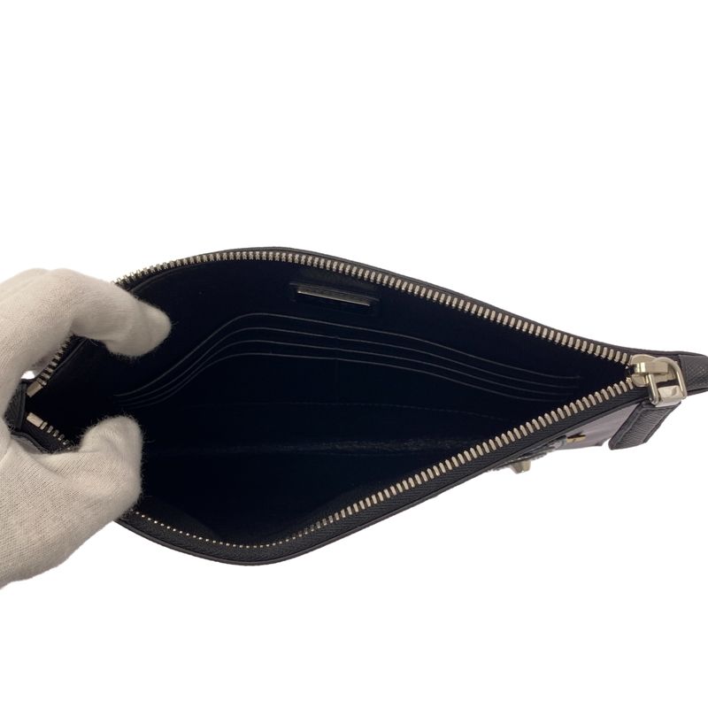Prada Saffiano Leather Studded Clutch Black