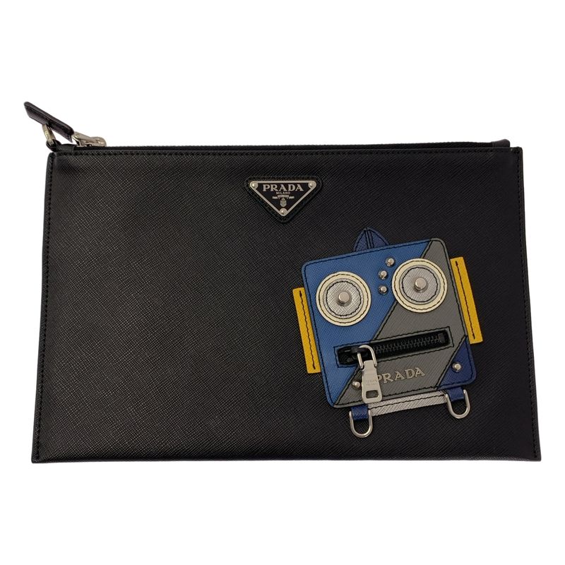 Prada Saffiano Leather Studded Clutch Black