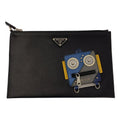 Prada Saffiano Leather Studded Clutch Black