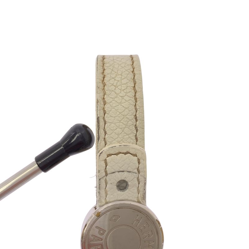 Hermes Looping Leather Bracelet White Silver