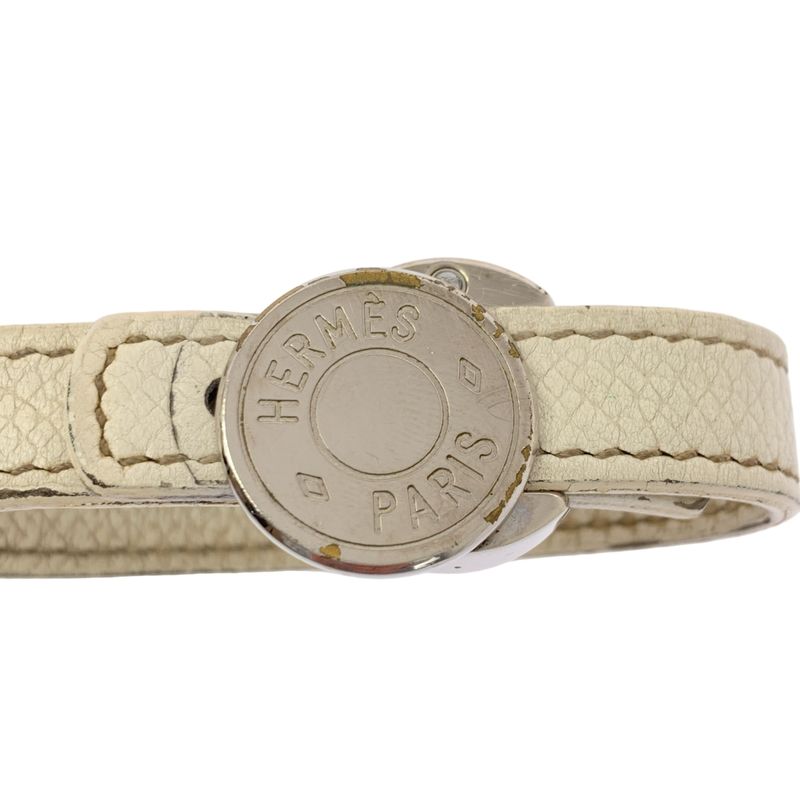 Hermes Looping Leather Bracelet White Silver