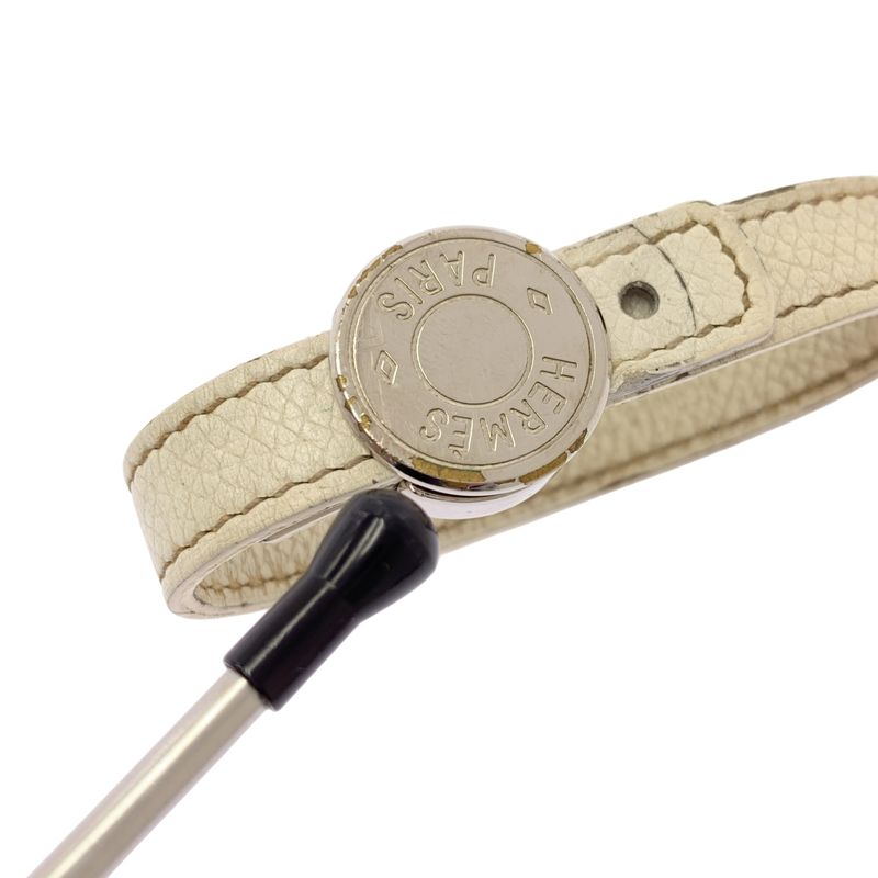 Hermes Looping Leather Bracelet White Silver