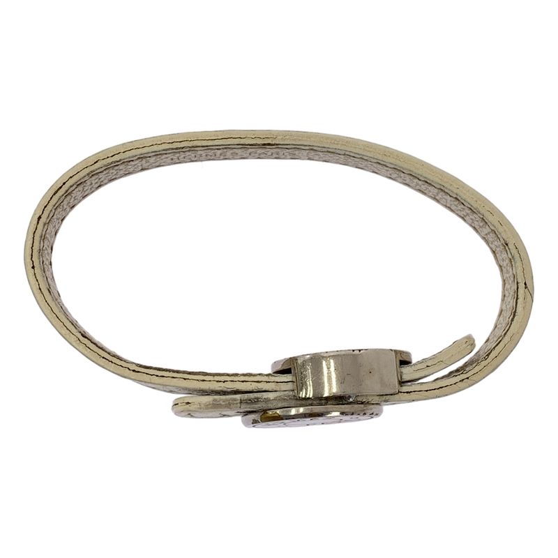 Hermes Looping Leather Bracelet White Silver