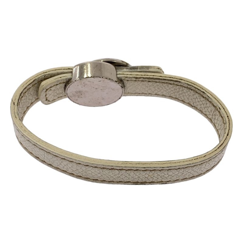 Hermes Looping Leather Bracelet White Silver