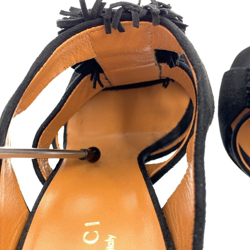Gucci Suede Leather Fringe Heel Sandals 34 Black