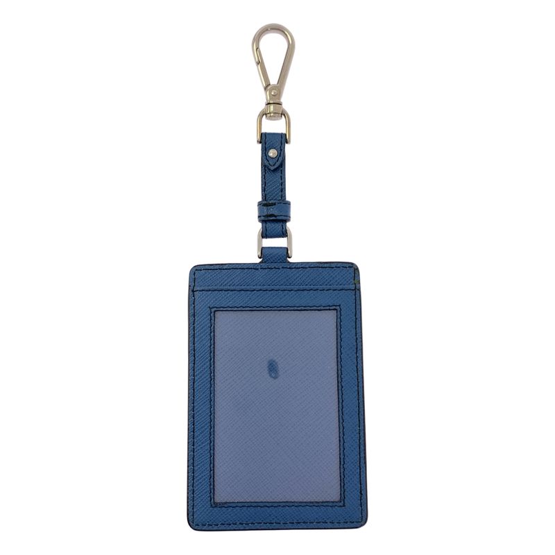 Prada Saffiano Leather Studded Logo Card Pass Case Shoulder Bag Blue-silver