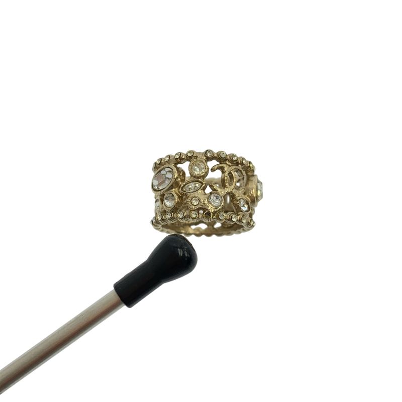 Chanel CC Logo Stone Ring Gold
