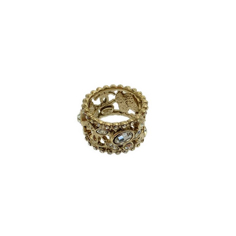 Chanel CC Logo Stone Ring Gold