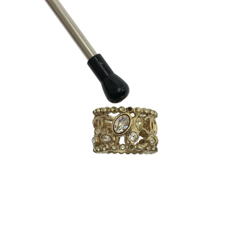 Chanel CC Logo Stone Ring Gold