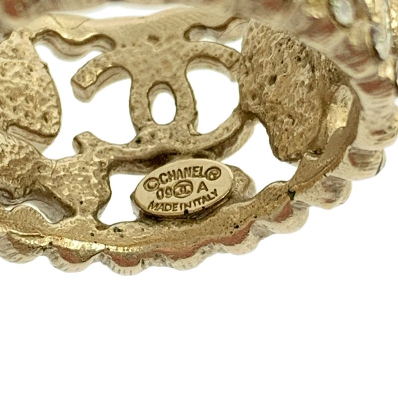 Chanel CC Logo Stone Ring Gold