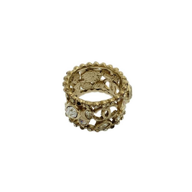 Chanel CC Logo Stone Ring Gold